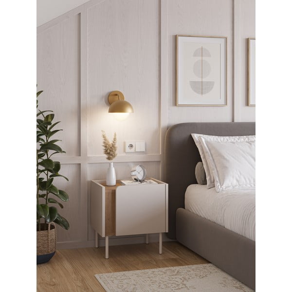 Kremno bela/v naravni barvi nočna omarica v hrastovem dekorju Lucile – Marckeric-image-1