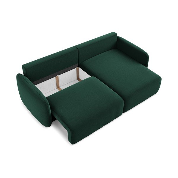 Temno zelena žametna raztegljiva/s prostorom za shranjevanje kotna sedežna garnitura (desni kot/z ležalnikom) Kalena – Makamii-image-4