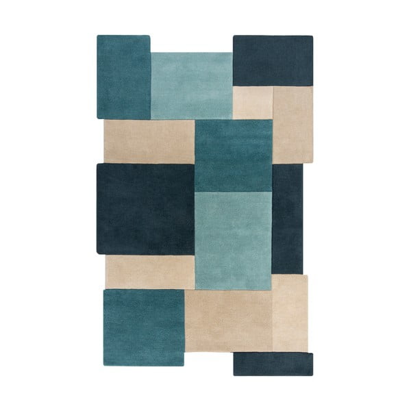 Modro-bež volnena preproga 180x120 cm Abstract Collage - Flair Rugs