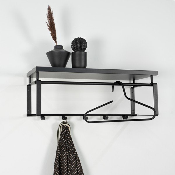Črn kovinski stenski obešalnik s polico 70 cm Rex – Spinder Design-image-1
