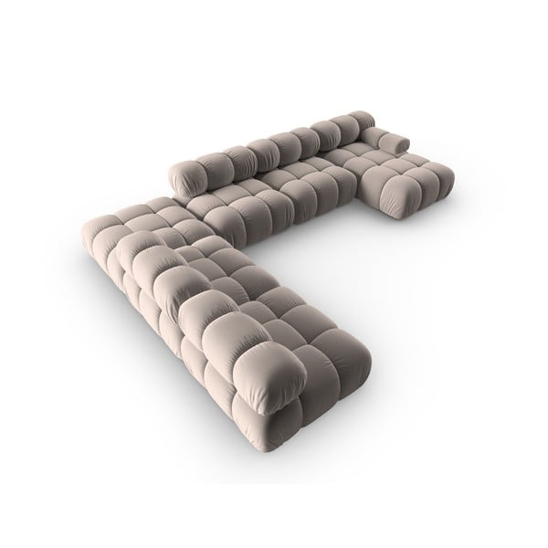 Svetlo rjava žametna kotna sedežna garnitura (levi kot/v obliki črke "U") Bellis – Micadoni -image-4