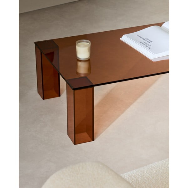 Rjava steklena mizica 60x140 cm Adularia – Kave Home-image-2