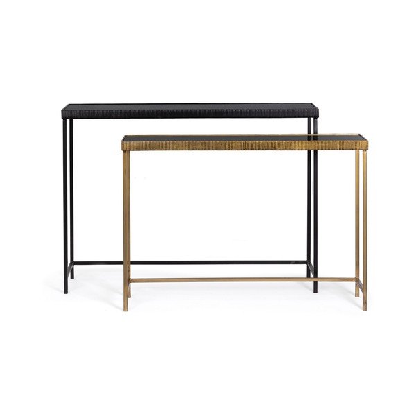 Črne/v zlati barvi stranske mizice v kompletu 2 ks s stekleno mizno ploščo 26x107 cm Yamir – Bizzotto