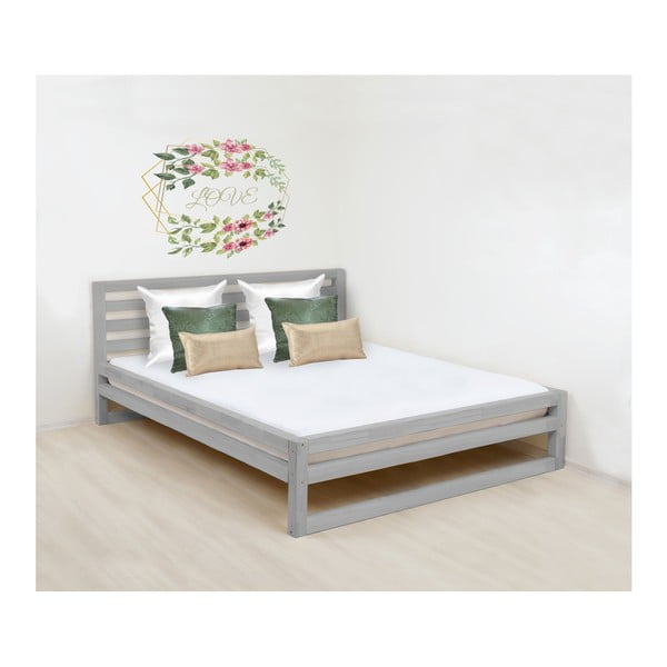 Siva lesena zakonska postelja Benlemi DeLuxe, 190 x 160 cm