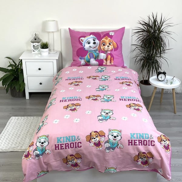 Rožnata enojna bombažna otroška posteljnina 140x200 cm Paw Patrol "Heroic" – Jerry Fabrics-image-2