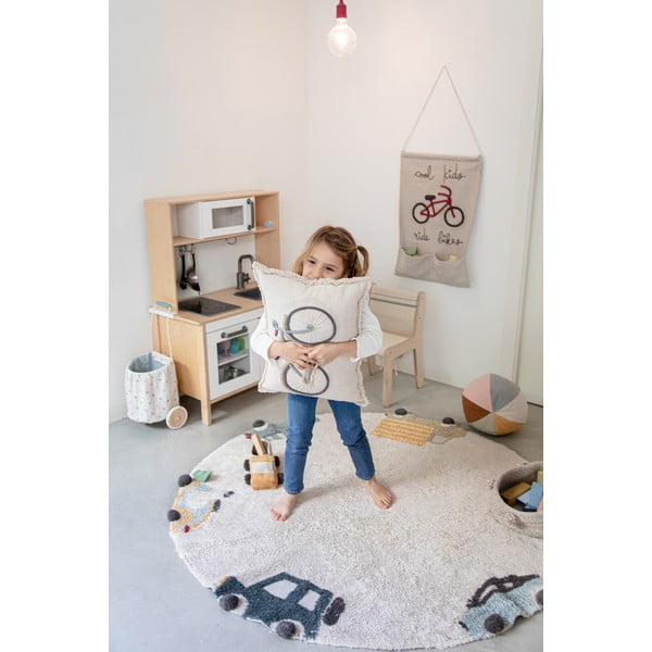 Kremno bela pralna ročno tkana bombažna otroška preproga ø140 cm Wheels – Lorena Canals-image-4