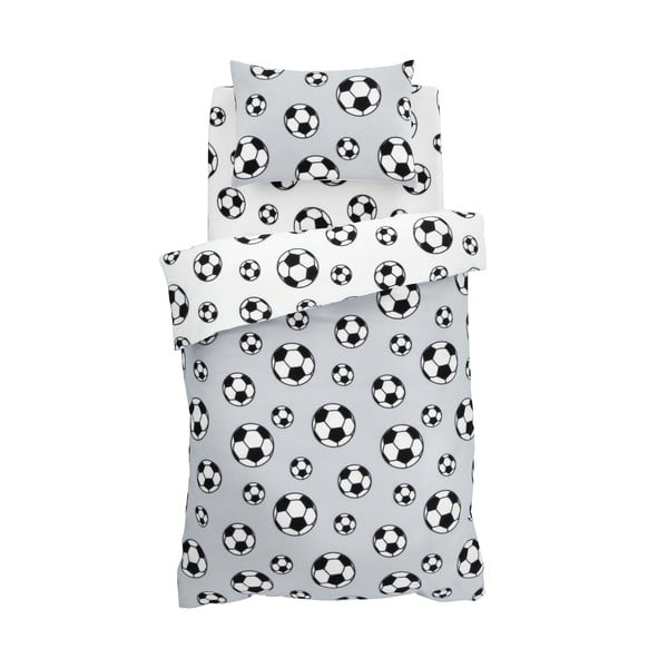 Svetlo siva otroška posteljnina za zakonsko posteljo iz flisa 200x200 cm Football – Catherine Lansfield