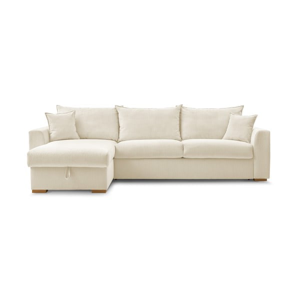 Kremno bela raztegljiva kotna sedežna garnitura iz rebrastega žameta (s kotom po izbiri) Augustin – Bobochic Paris