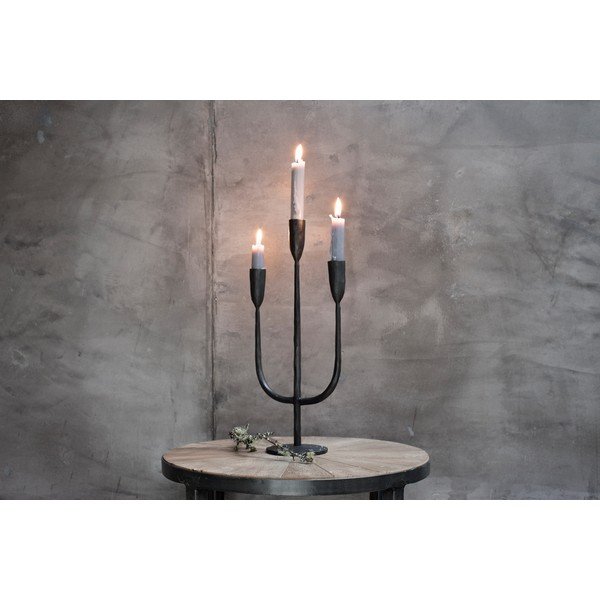 Črn kovinski svečnik s tremi rokami Nkuku Mbata, višina 39 cm-image-1