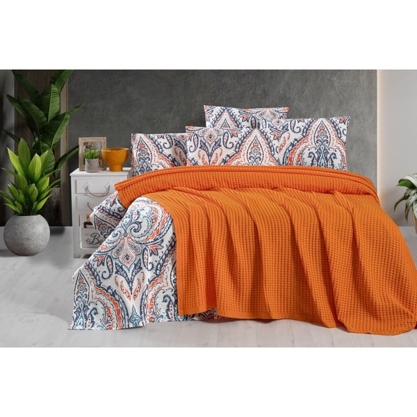Oranžno bombažno pregrinjalo 220x240 cm Waffle – Mila Home