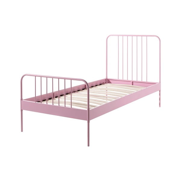 Roza kovinska otroška postelja Vipack Jack, 90 x 200 cm