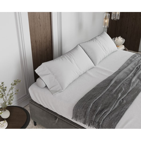 Svetlo siva oblazinjena zakonska postelja s prostorom za shranjevanje 140x200 cm Tate – Maison de Rêve-image-4