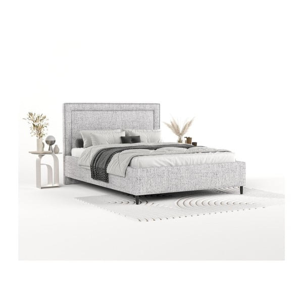 Svetlo siva oblazinjena zakonska postelja s prostorom za shranjevanje z letvenim dnom 180x200 cm Baleine – Maison de Rêve-image-1