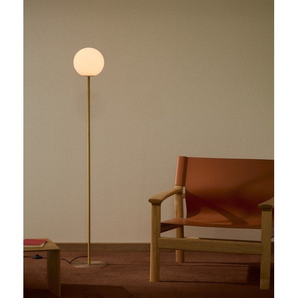 Bela/v zlati barvi stoječa svetilka s steklenim senčilom (višina 155 cm) Brisia – Kave Home-image-1