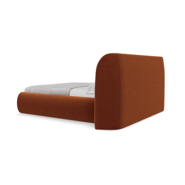 Oblazinjena zakonska postelja s prostorom za shranjevanje z letvenim dnom 160x200 cm v barvi terakote Hauke – Makamii-image-4