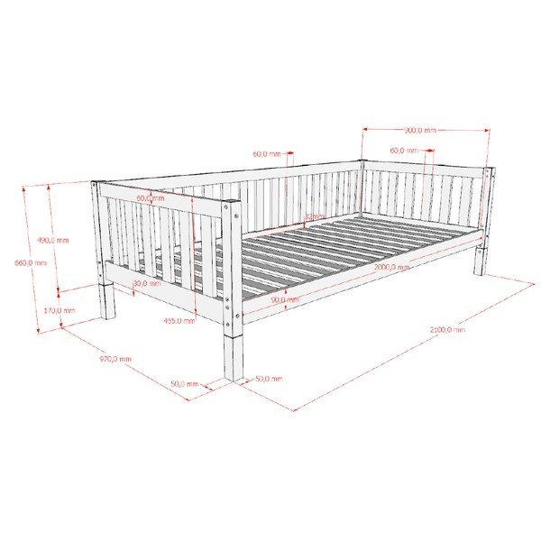 Otroška postelja iz masivnega bora z letvenim dnom 90x200 cm v naravni barvi Dallas – Vipack-image-4