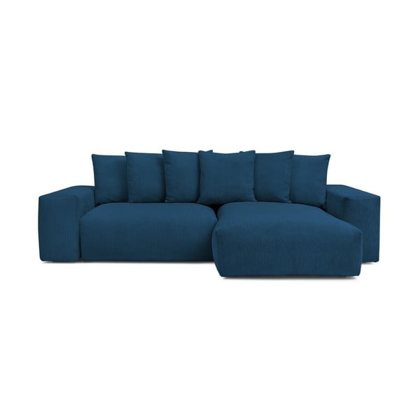 Modra raztegljiva/s prostorom za shranjevanje kotna sedežna garnitura iz rebrastega žameta Voltaire – Bobochic Paris