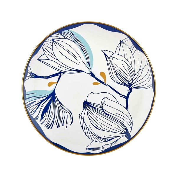 Komplet 6 beliih porcelanastih krožnikov z modrimi cvetovi Mia Bloom, ⌀ 26 cm