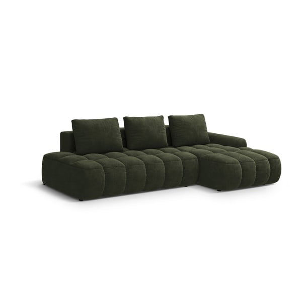 Zelena žametna raztegljiva/s prostorom za shranjevanje kotna sedežna garnitura (desni kot/z ležalnikom) Linz – Cosmopolitan Design-image-2