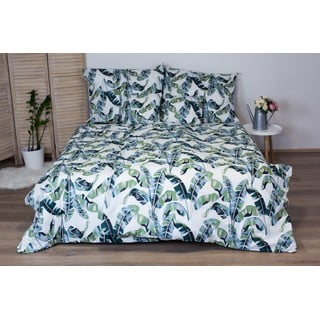 Zelena bombažna posteljnina Cotton House Palmas, 140 x 200 cm