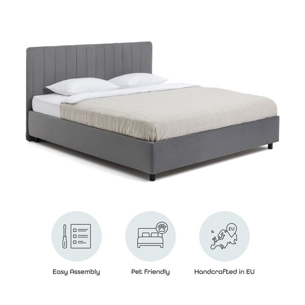 Siva oblazinjena zakonska postelja s prostorom za shranjevanje z letvenim dnom 160x200 cm Myra Slim Line – Bonami Selection-image-4