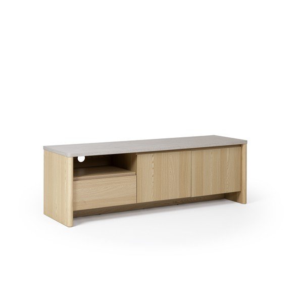 Bela/v svetli naravni barvi TV omarica v hrastovem dekorju 153x50x45 cm Dore – Marckeric-image-4