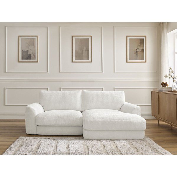 Bela kotna sedežna garnitura iz šenilje (desni kot/z ležalnikom) Leonore – Bobochic Paris-image-1