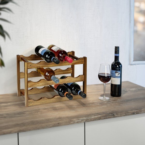Držalo za vino iz masivne akacije v naravni barvi za 12 steklenic 42x28x21 cm Fondi – Wenko-image-1