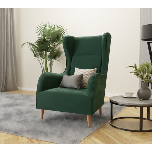 Temno zelen žameten fotelj z naslonom Carole – Ropez-image-3