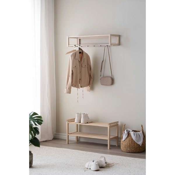 Stenski obešalnik iz masivnega hrasta v naravni barvi s polico Confetti – Rowico-image-3