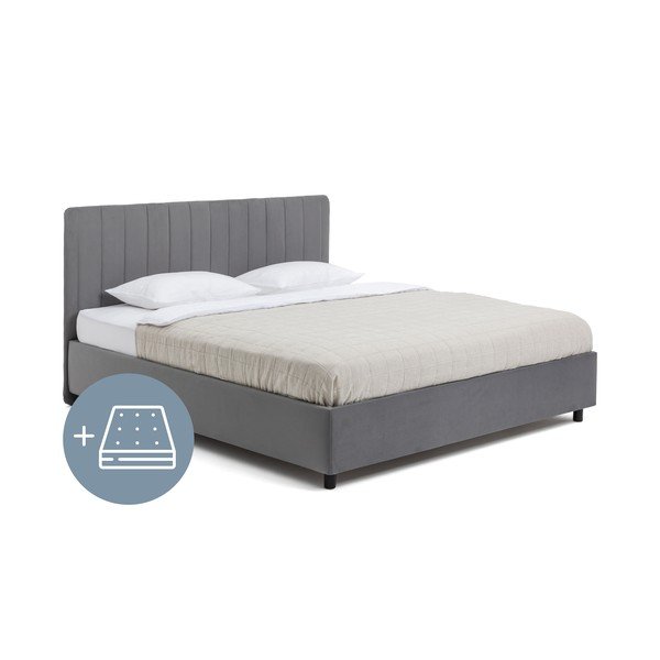 Siva oblazinjena zakonska postelja s prostorom za shranjevanje z vzmetnico in letvenim dnom 180x200 cm Myra Slim Line – Bonami Selection