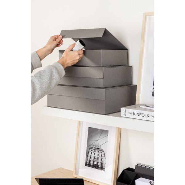 Sive kartonaste škatle za shranjevanje v kompletu 3 ks s pokrovom 42,5x29,5x13 cm Kian Paper Laminate – Bigso-image-2