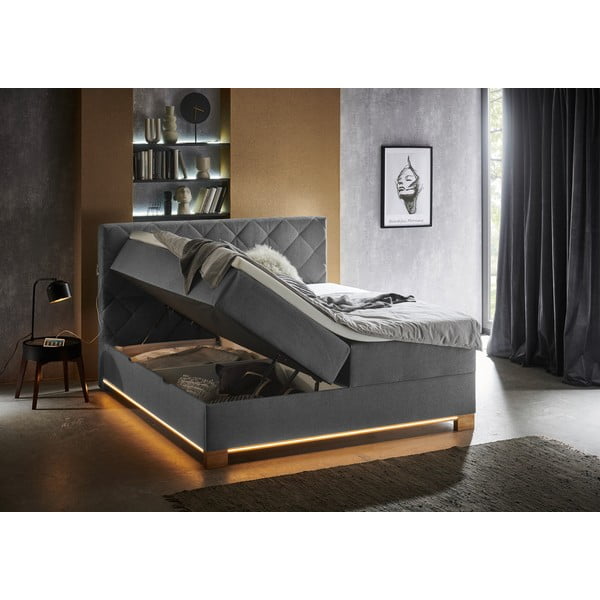 Siva boxspring postelja s prostorom za shranjevanje 180x200 cm Messina – Meise Möbel-image-4