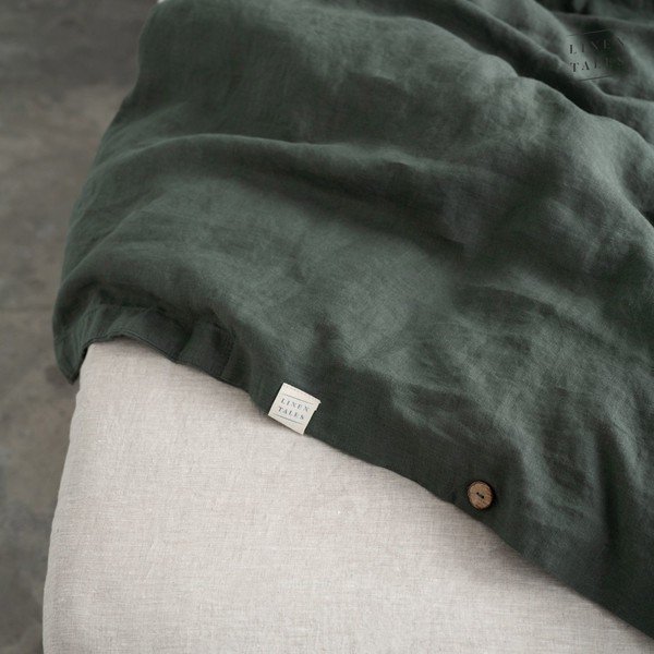 Temno zelena enojna/podaljšana lanena prevleka za odejo 140x220 cm Forest Green  – Linen Tales-image-3