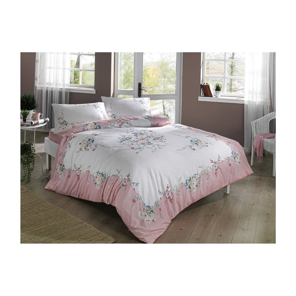 Bombažna posteljnina z rjuho za zakonsko posteljo Madelyn V2 Pink, 200 x 220 cm
