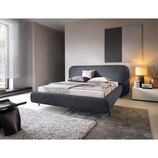 Modra oblazinjena zakonska postelja s prostorom za shranjevanje in z letvenim dnom 140x200 cm Pointt – ELTAP-image-1