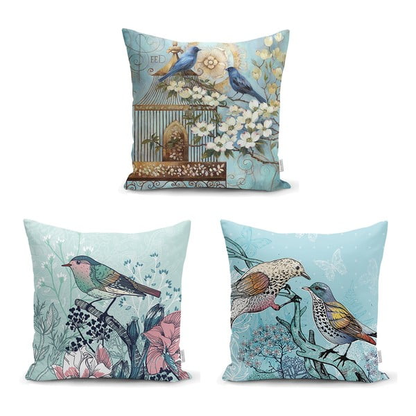 Komplet 3 prevlek za vzglavnik Minimalist Cushion Covers Birds Unicorn, 45 x 45 cm