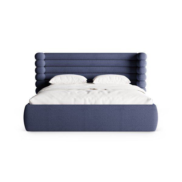 Modra oblazinjena zakonska postelja s prostorom za shranjevanje in z letvenim dnom 160x200 cm Mount – Micadoni -image-4