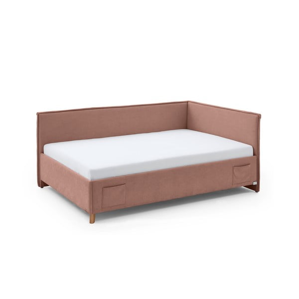 Rožnata oblazinjena kotna otroška postelja brez letvenega dna 140x200 cm Fun – Meise Möbel