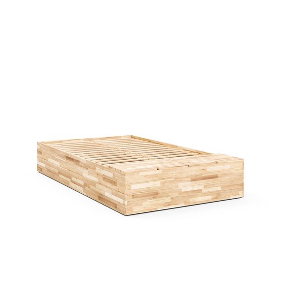 Zakonska postelja iz masivnega bora s prostorom za shranjevanje z letvenim dnom 160x200 cm v naravni barvi Basement Bed – Karup Design