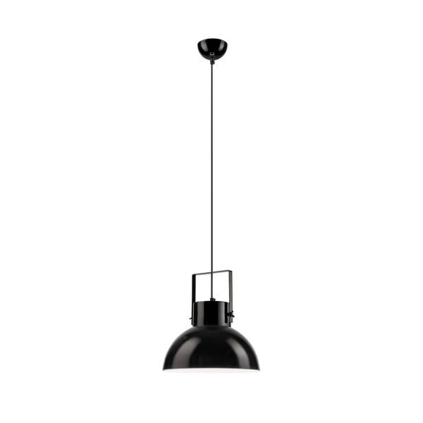 Sijajno črna viseča svetilka s steklenim senčnikom ø 30 cm Kira – LAMKUR