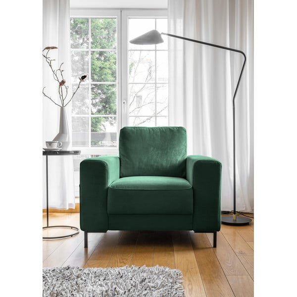 Temno zelen fotelj iz rebrastega žameta Lofty Lilly – Miuform-image-1