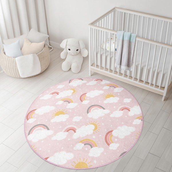 Rožnata pralna otroška preproga ø100 cm Rainbow World – Mila Home-image-2
