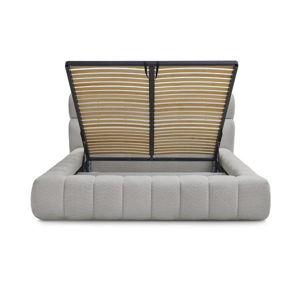 Svetlo siva oblazinjena zakonska postelja s prostorom za shranjevanje z letvenim dnom 180x200 cm Mont Blanc – Bobochic Paris-image-3