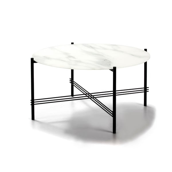 Belo-črna mizica s stekleno ploščo v marmornem dekorju Marckeric, ø 84 cm
