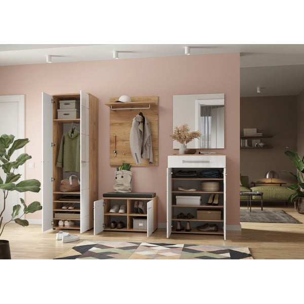 Bela omarica za čevlje v hrastovem dekorju s klopjo Aledo - Germania-image-4