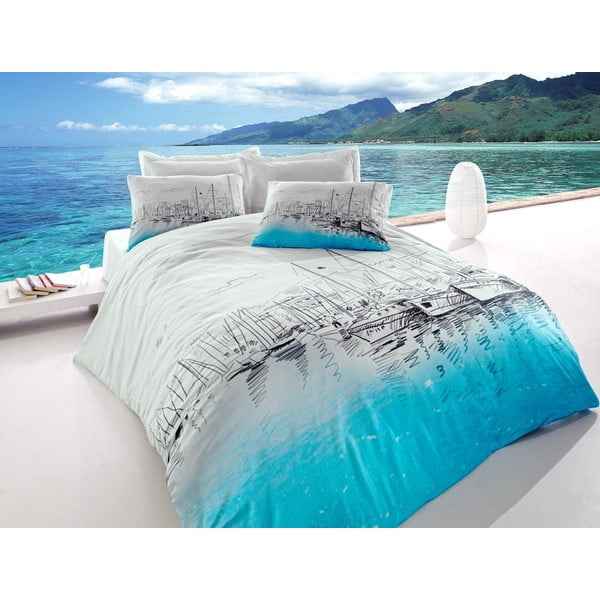 Bombažno posteljno perilo z rjuho za zakonsko posteljo Marina, 200 x 220 cm