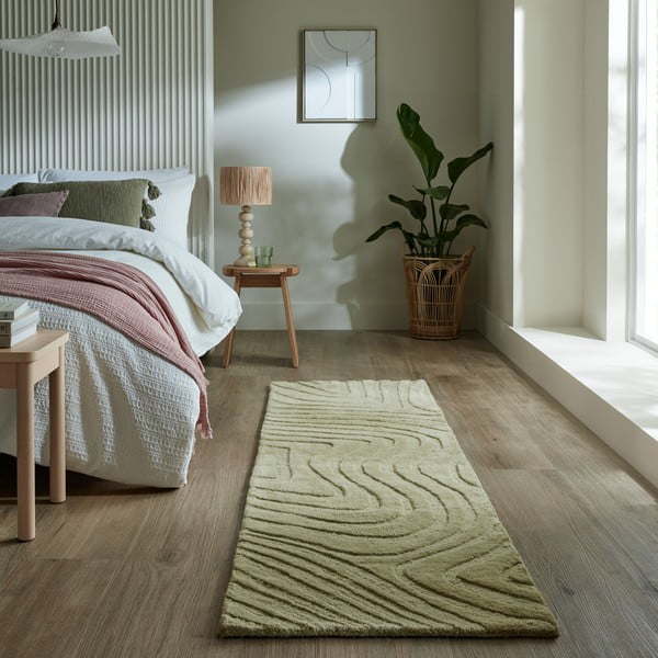 Kaki zelen ročno tkan volnen tekač 60x230 cm Mesmerise Sage – Flair Rugs-image-1