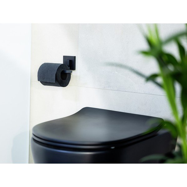 Črno držalo za toaletni papir iz nerjavečega jekla z namestitvijo brez vrtanja Quadro – Wenko-image-1