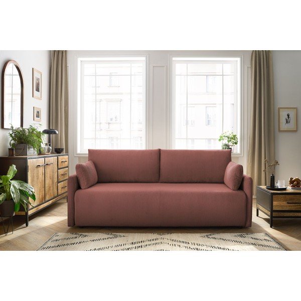 Rožnata raztegljiva sedežna garnitura iz rebrastega žameta 211 cm Marcel – Bobochic Paris-image-1